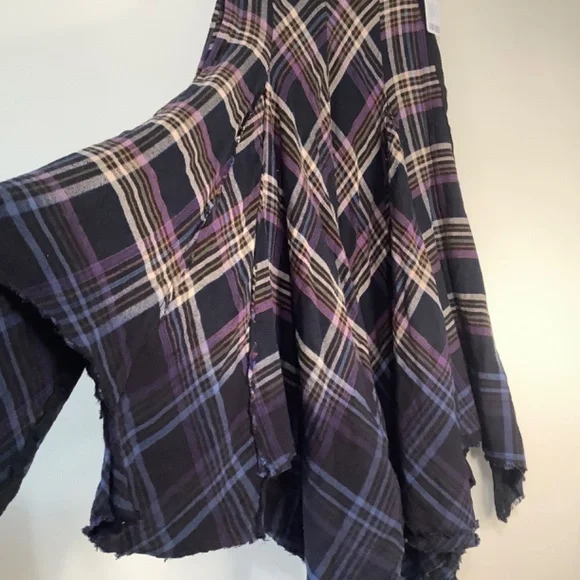 Free People Ombré Dip-dyed Plaid Maxi Skirt Frayed Hem Purple Red Black - Picture 2 of 7